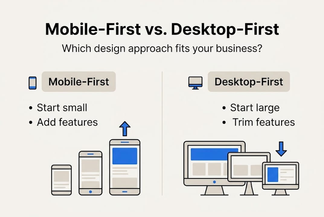 Infographic comparing mobile-first and desktop-first design