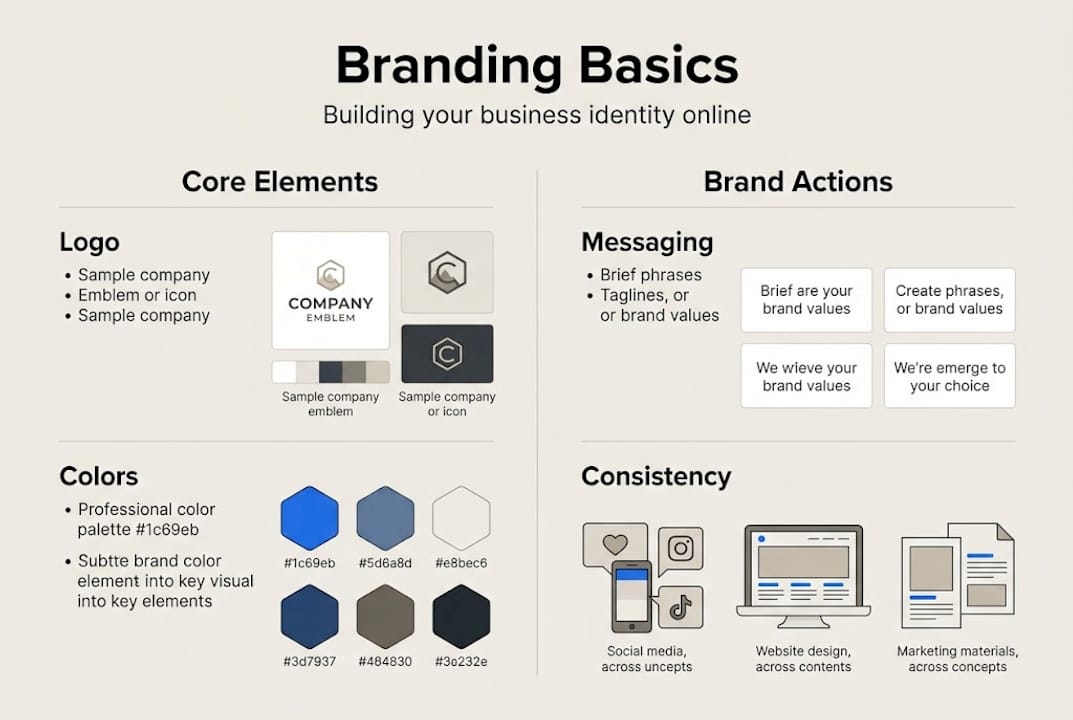 Infographic showing branding basics core elements