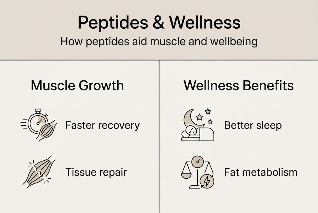 Infographic showing peptide muscle and wellness benefits
