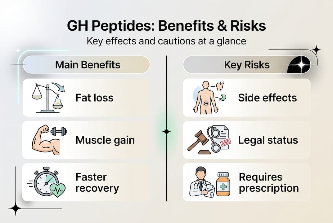 Infographic showing growth hormone peptides benefits and risks