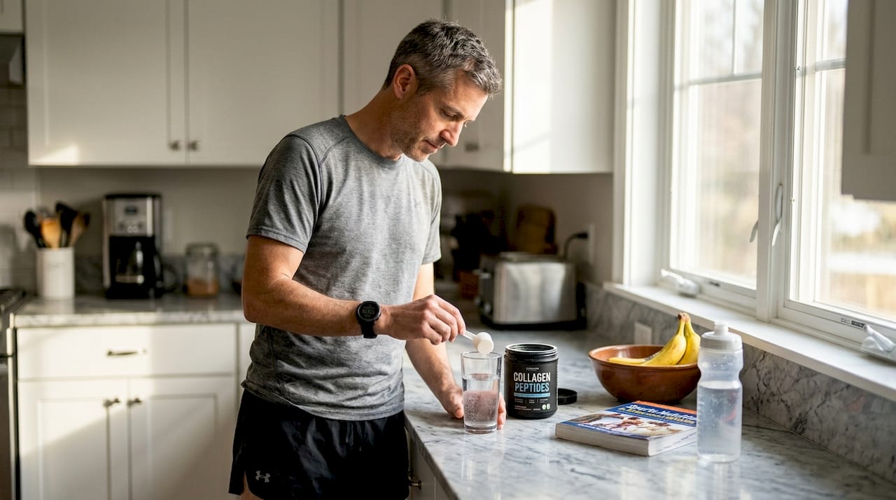 Athlete mixing collagen peptides at home