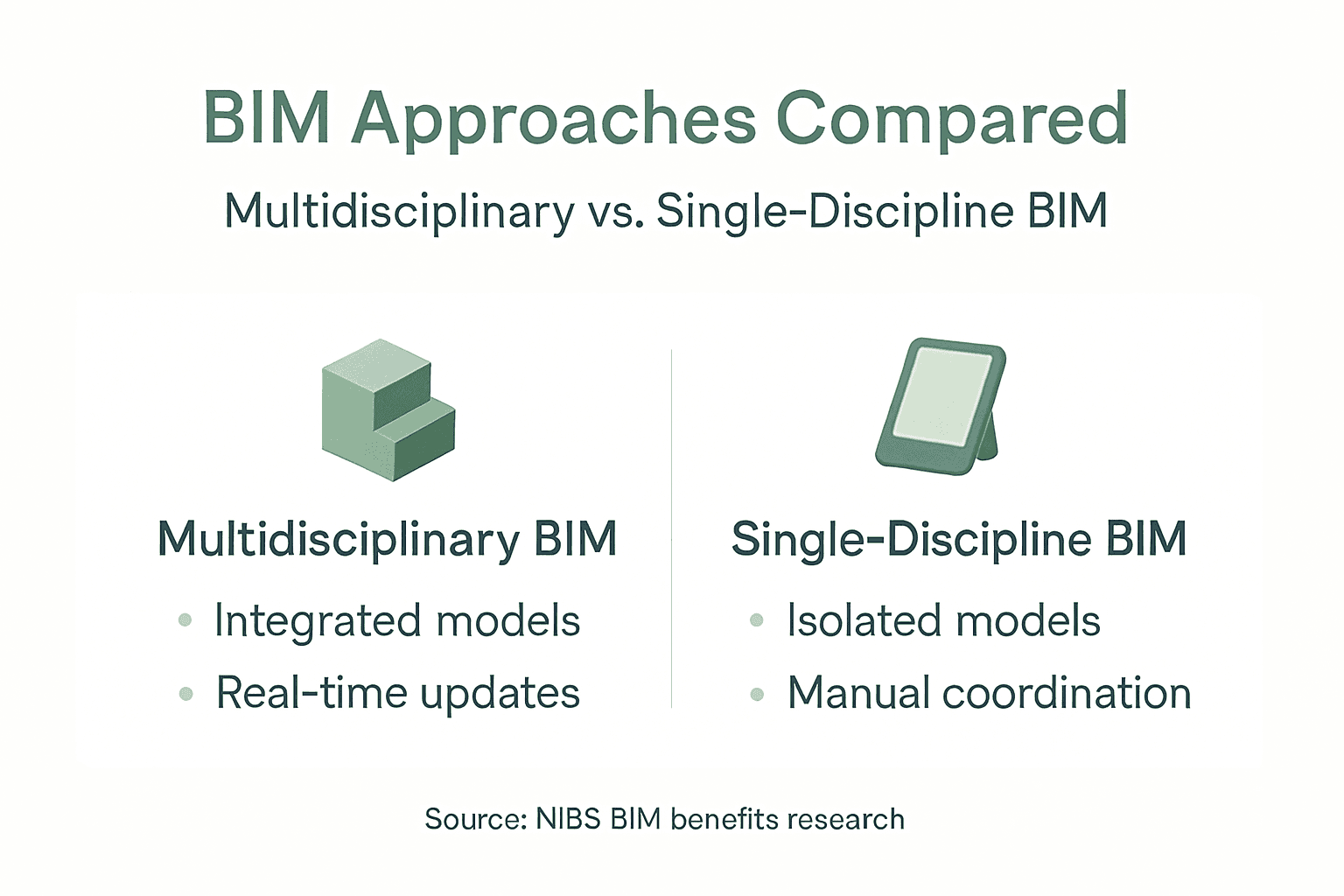 Infographic comparing multidisciplinary and single-discipline BIM