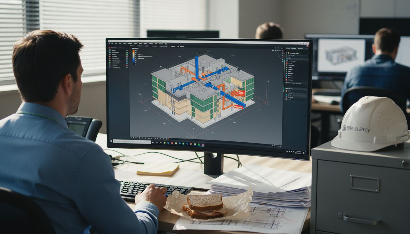 Architect reviewing federated BIM model on screen