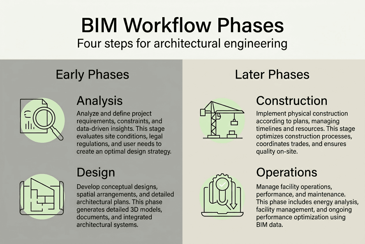 Infographic showing BIM workflow phase steps