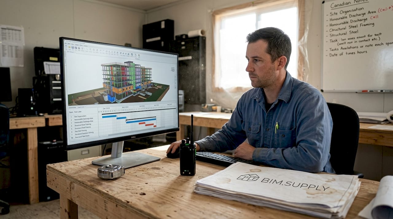 Engineer checking BIM-driven construction schedule