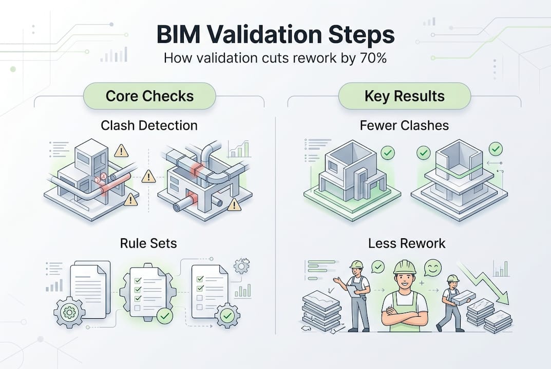 Infographic of BIM validation steps and results