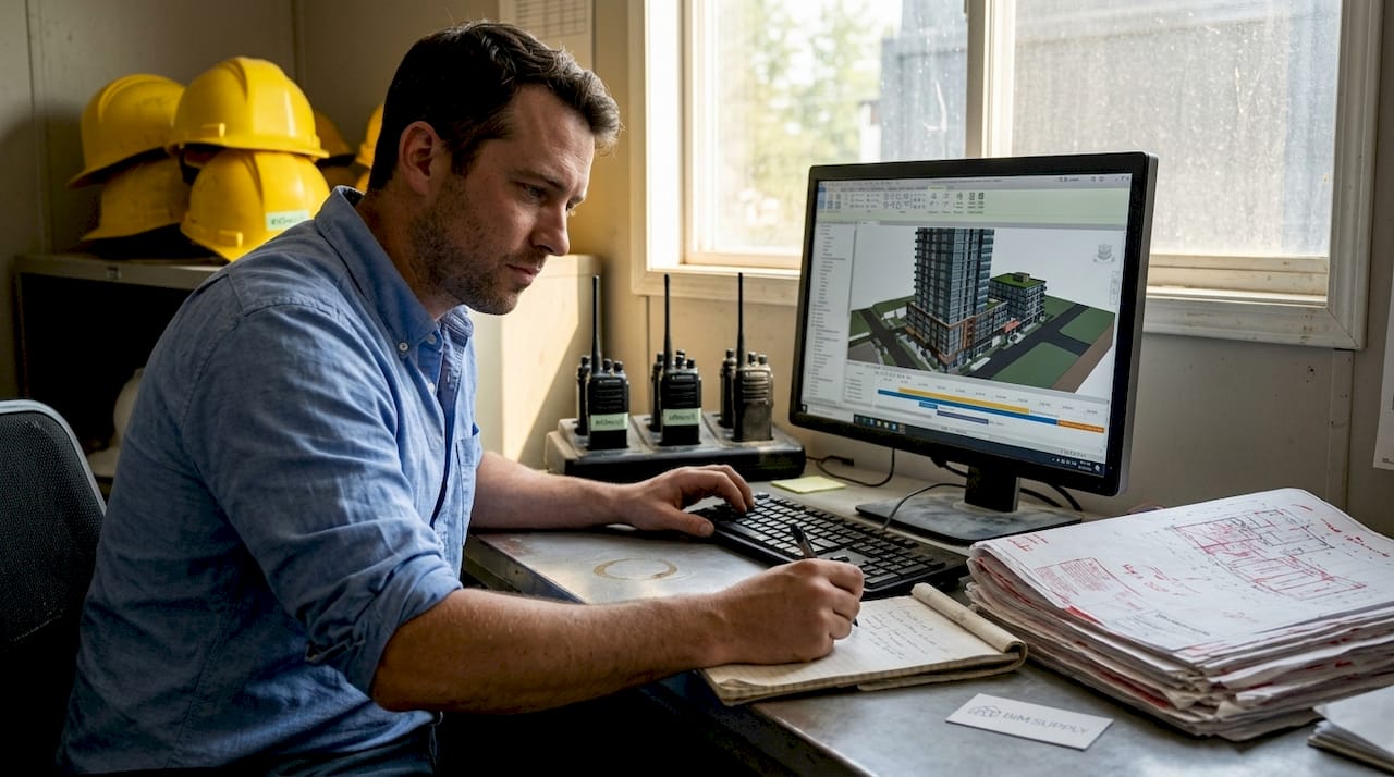 Project manager planning timeline with BIM