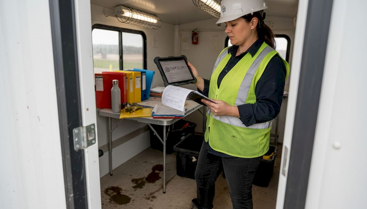 Site supervisor verifying construction documents
