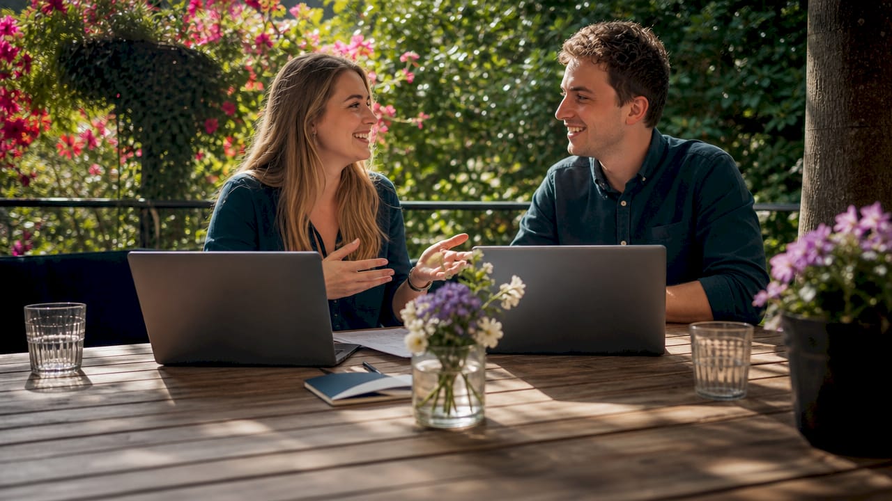 Twee recruiters zitten samen in een vergaderruimte om hun wervingsstrategieën te bespreken.