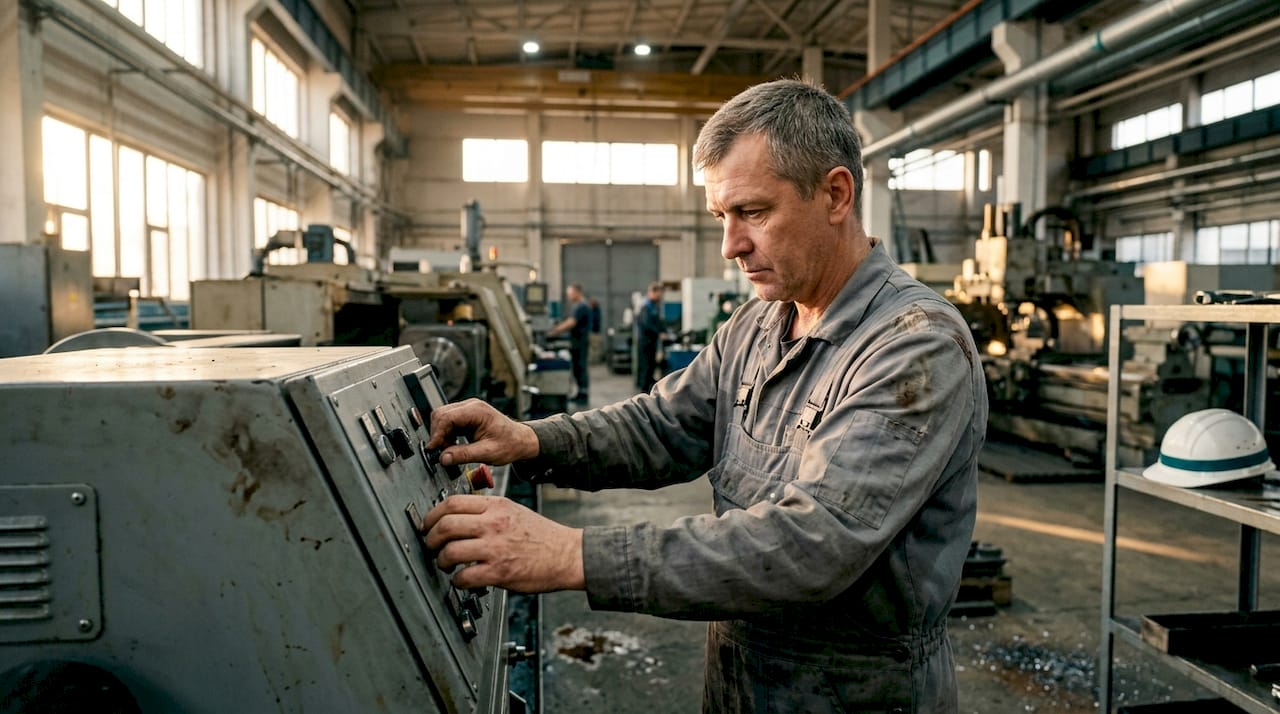 Operator productieproces aan de lopende band in een fabriek