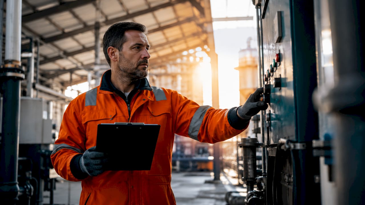 Een operator controleert de bediening van een industriële machine.
