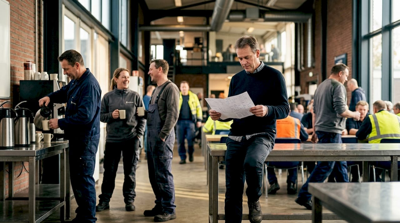 Productieplanner verdiept zich in de personeelsbezetting op kantoor