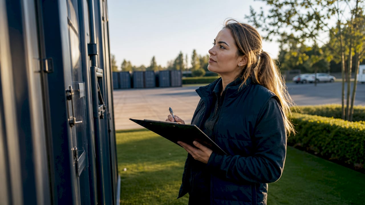 De logistiek manager loopt een ronde door het magazijn om de voorraad te checken.