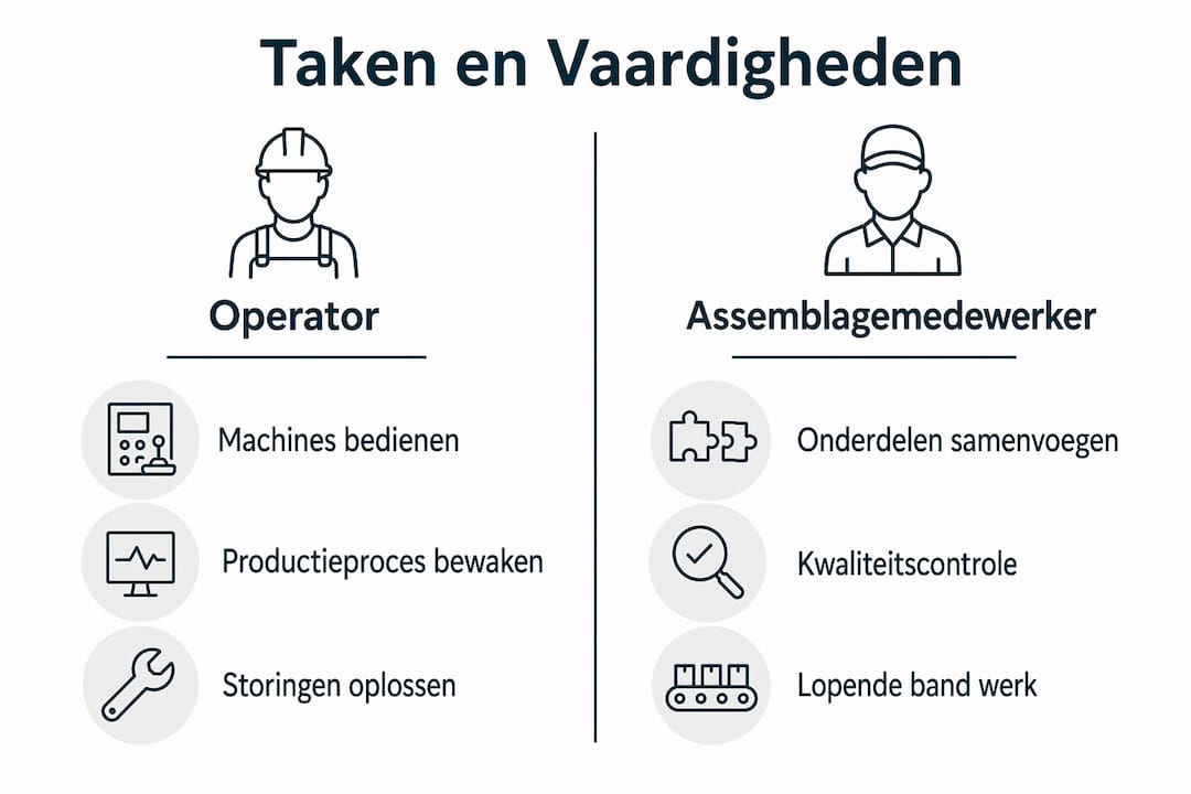 Infographic: Wat zijn de verschillen in taken en vaardigheden tussen een operator en een assemblagemedewerker?