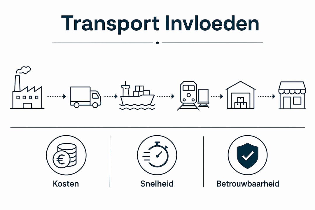 Overzichtelijke infographic met de belangrijkste factoren die het transport binnen de supply chain beïnvloeden