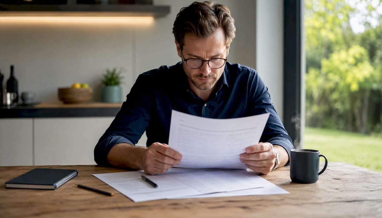 Een financieel adviseur neemt de WW-papieren zorgvuldig door.