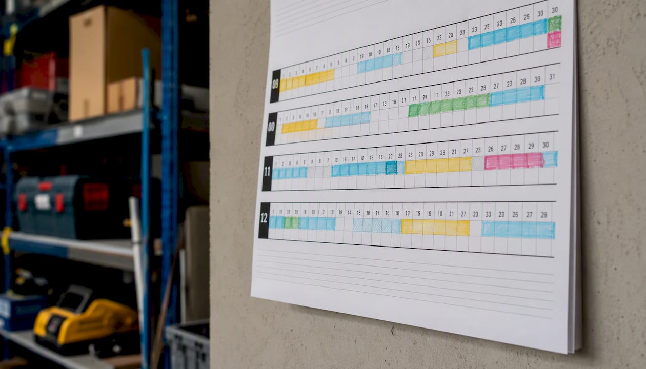 Overzicht van de periodes waarin het contract is onderbroken in een kalender