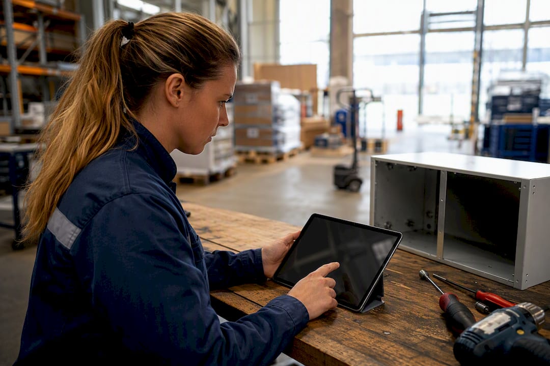 Een medewerker past het dienstrooster aan op een tablet.