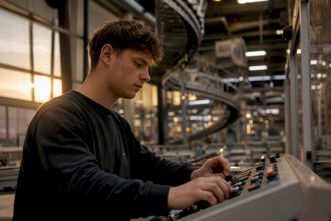 Een MBO’er bedient de knoppen van het productieproces