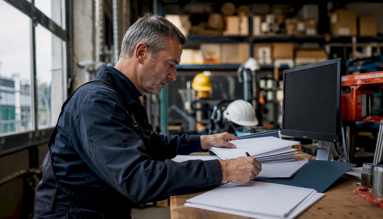Technicus bereidt SLIM-subsidiedocumenten voor