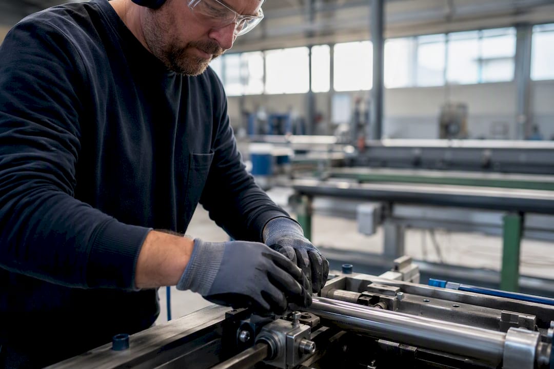 Operator die de bediening van een industriële machine afstelt