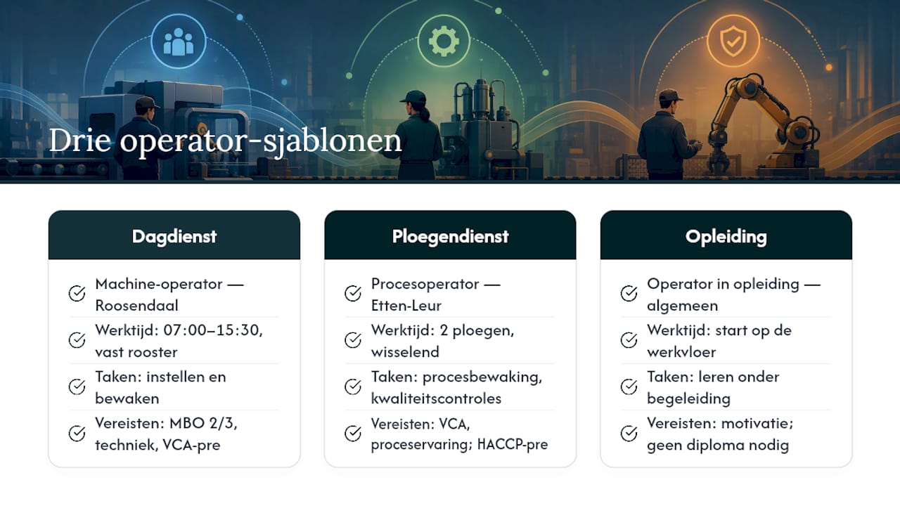 Drie kant-en-klare sjablonen voor operatorvacatures — overview diagram