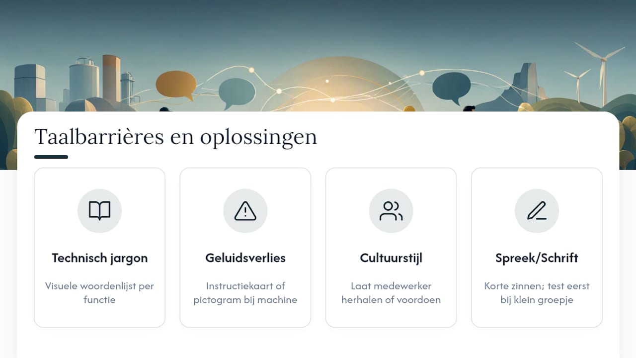 Schema van taalbarrières en oplossingen op de werkvloer