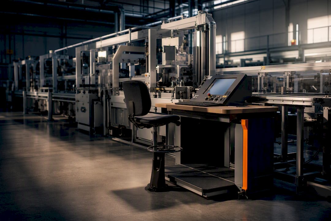 Lege werkplek bij een stilstaande productielijn