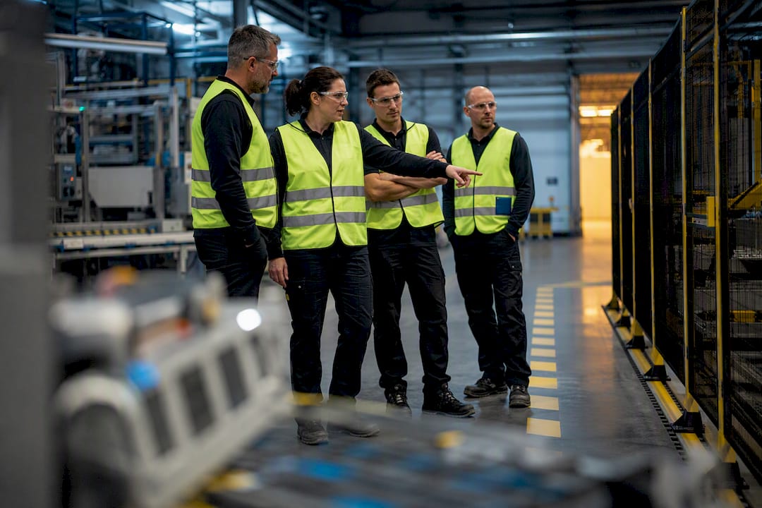 Team voert veiligheidsinspectie uit in fabriek