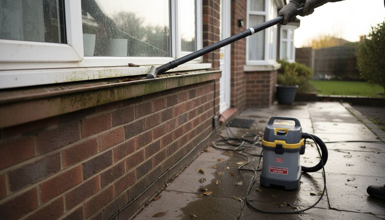 Professional vacuum system cleaning home gutter