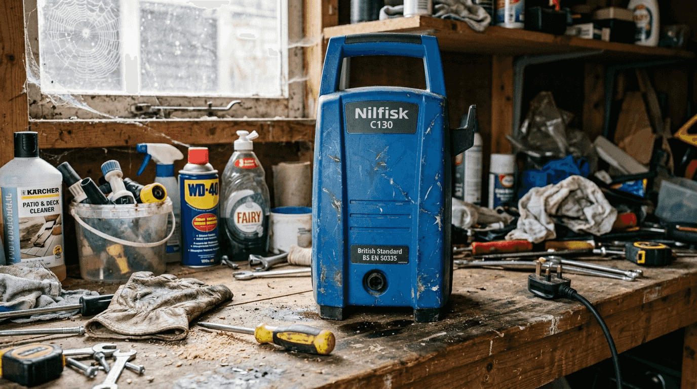 Jet washer pump and motor closeup
