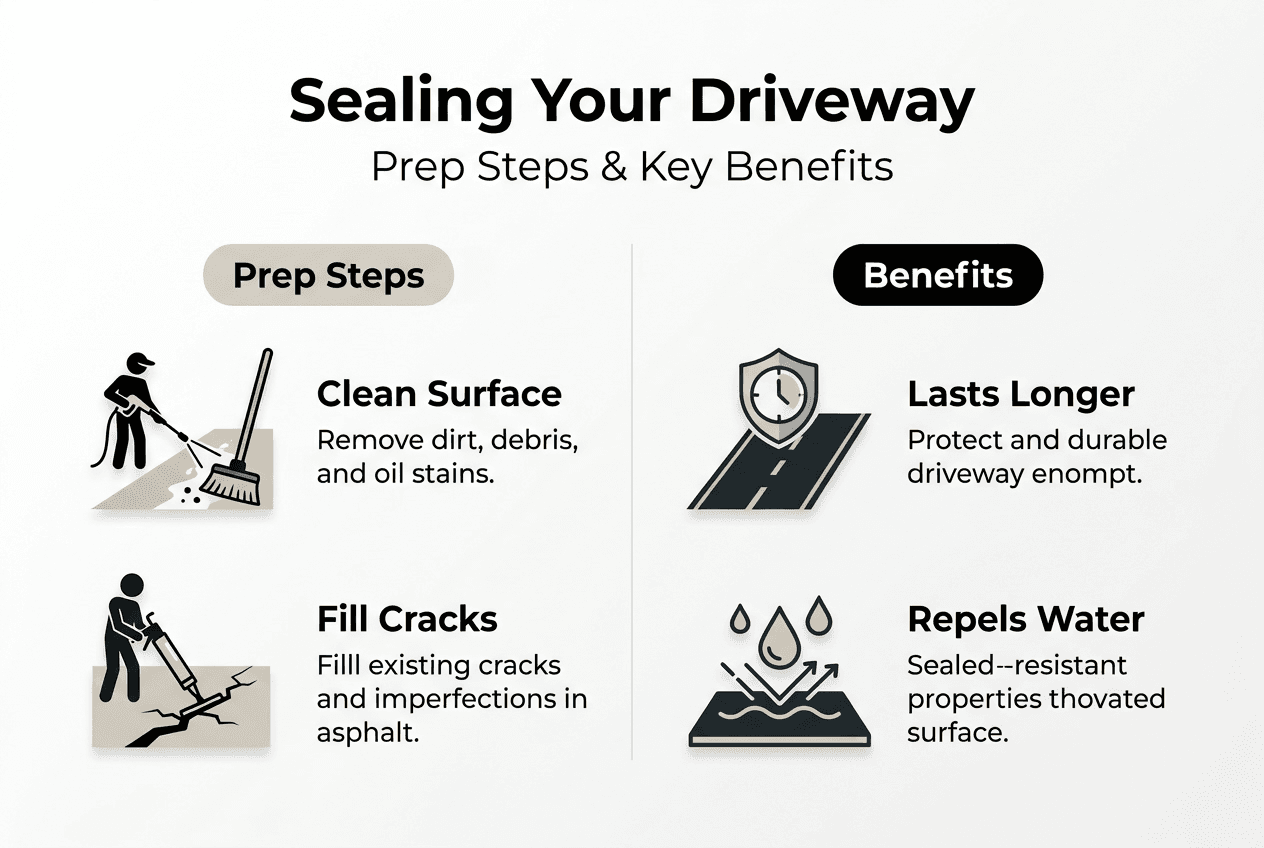 Infographic about driveway sealing prep and benefits