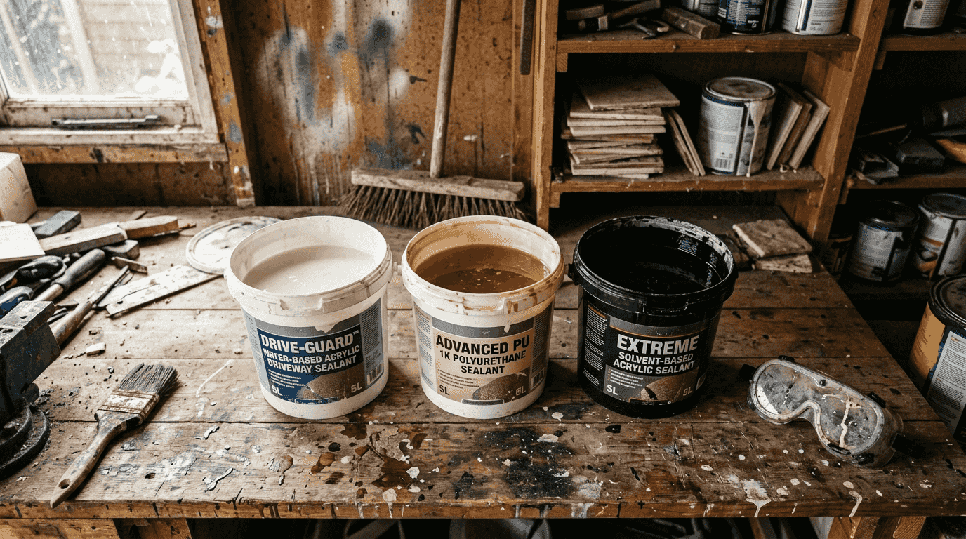 Samples of three different driveway sealants