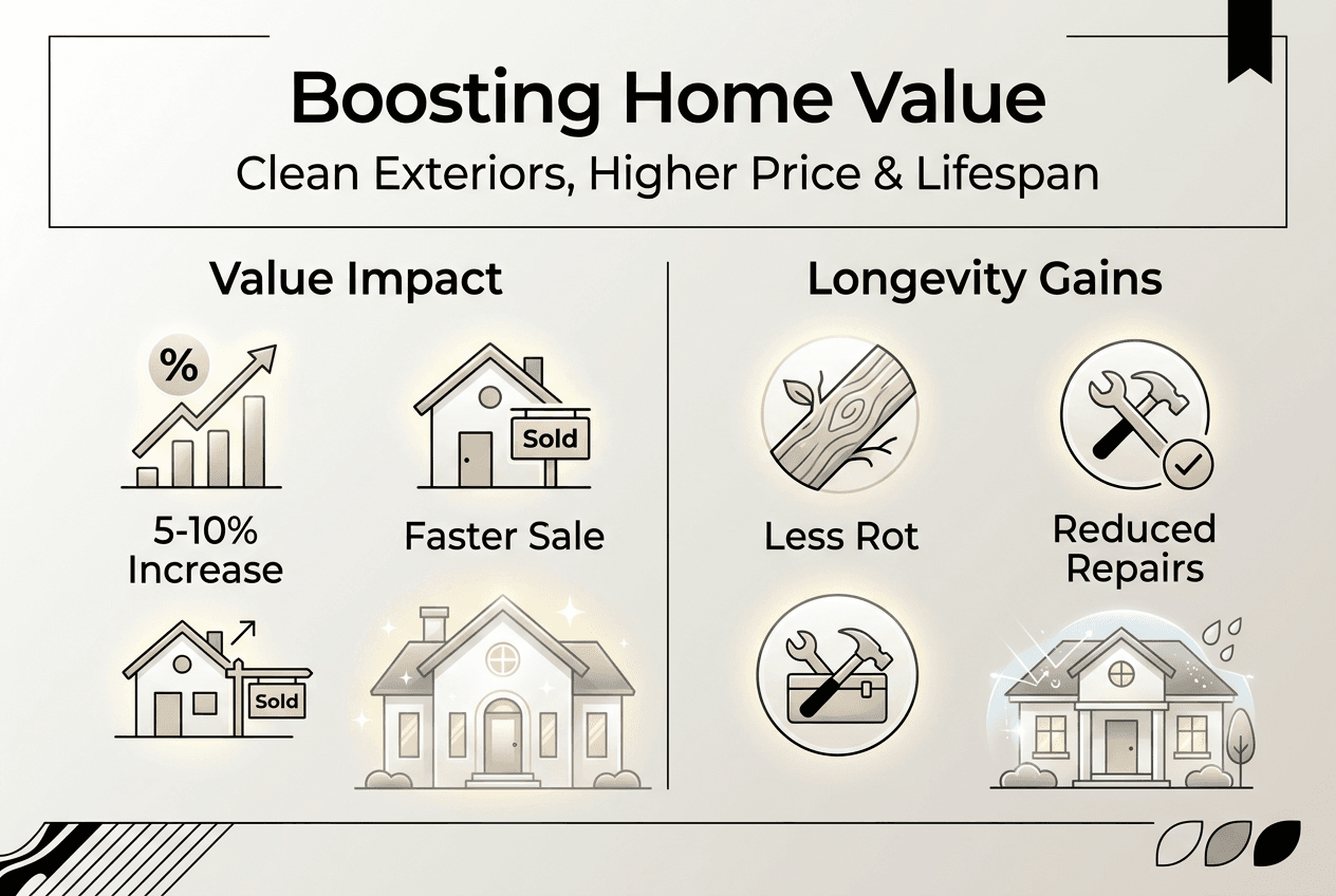 Infographic on exterior cleaning boosting value and longevity
