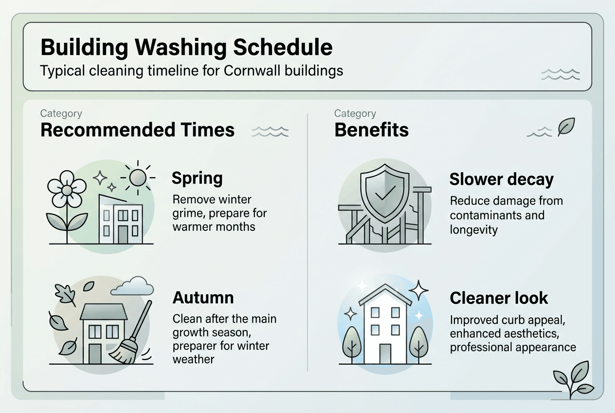 Infographic illustrating building washing schedule and benefits