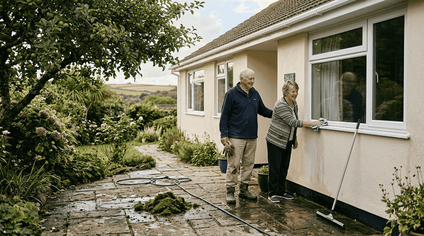 Couple admiring newly soft washed home