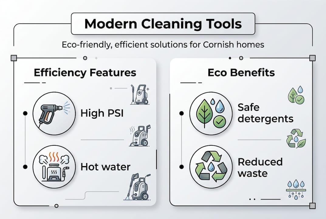 Infographic showing modern cleaning tool benefits
