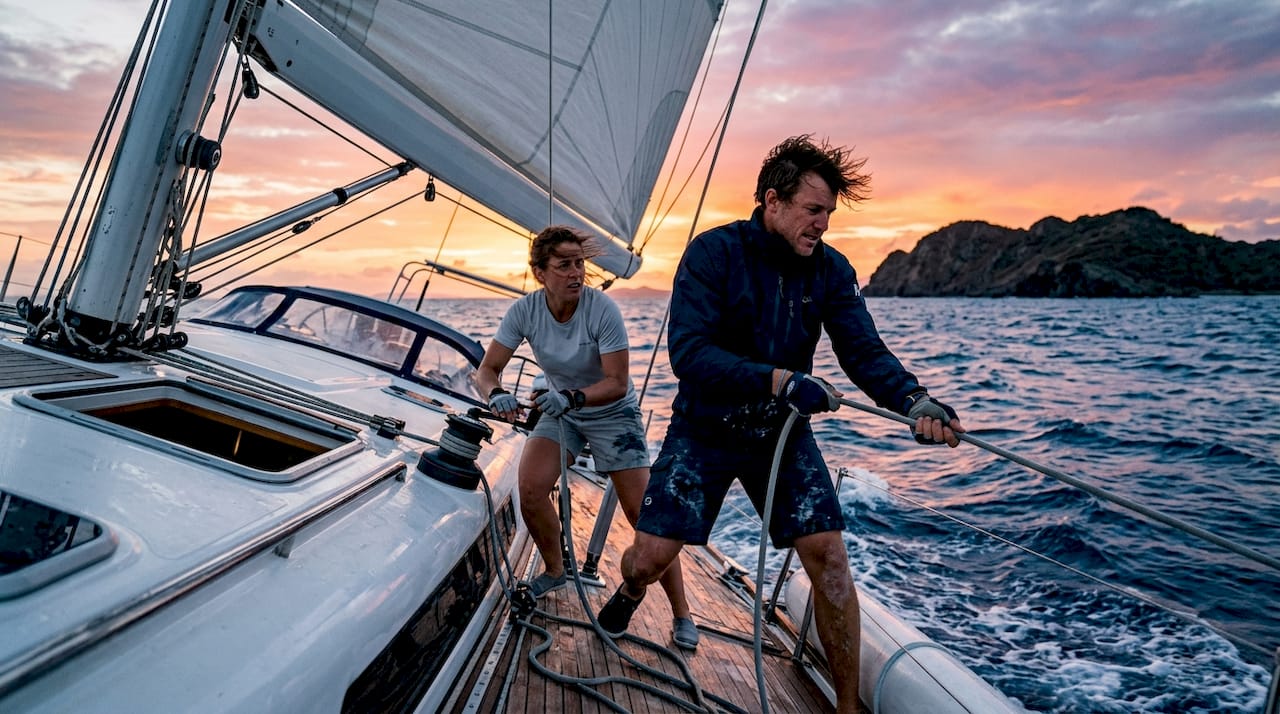 Luxury yacht anchored near Caribbean island