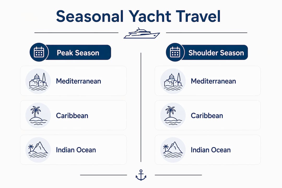 Infographic comparing peak and shoulder yacht seasons
