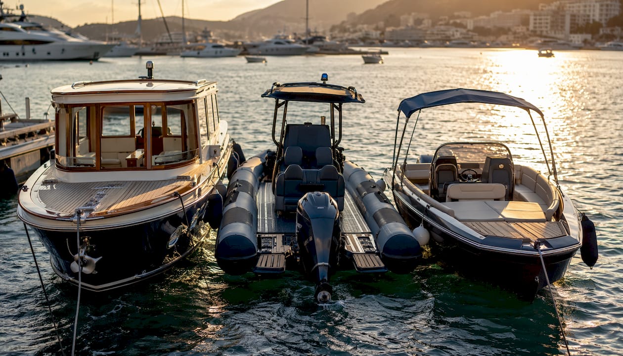 Different types of yacht tenders docked together