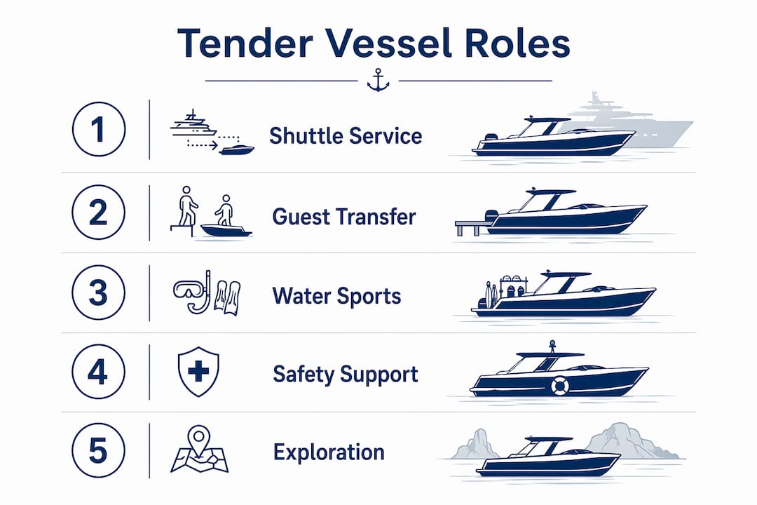 Infographic illustrating tender vessel primary roles