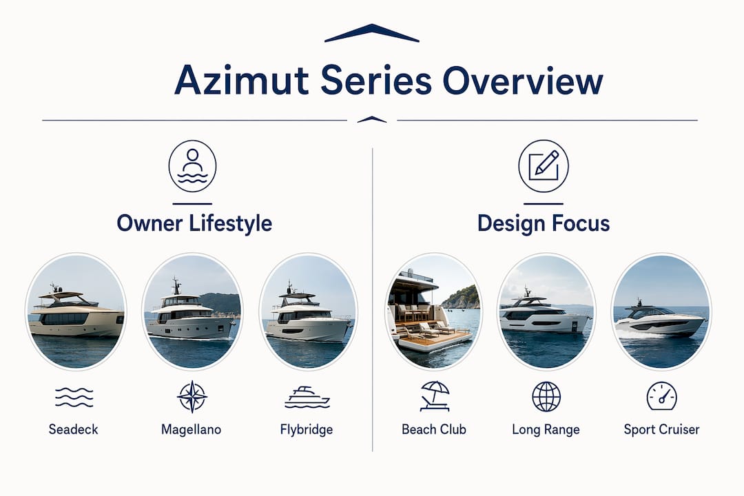 Infographic comparing Azimut yacht series by lifestyle and design focus