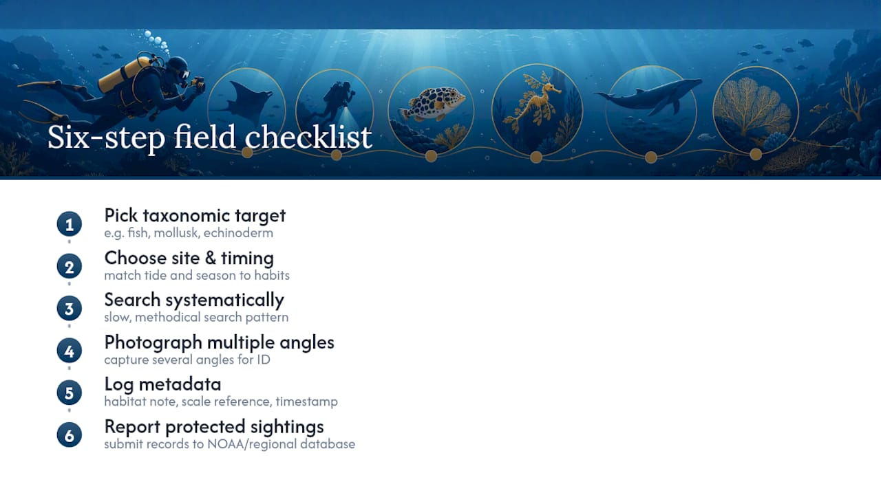 Diagram of six-step rare species spotting checklist