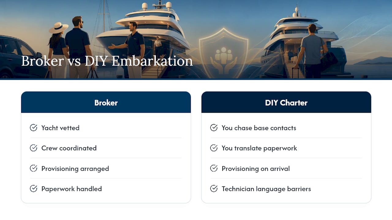 How Exotica Charters Makes Embarkation Easier — overview diagram