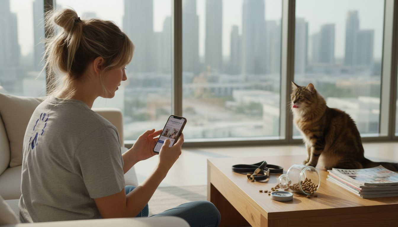 Pet owner books grooming on smartphone