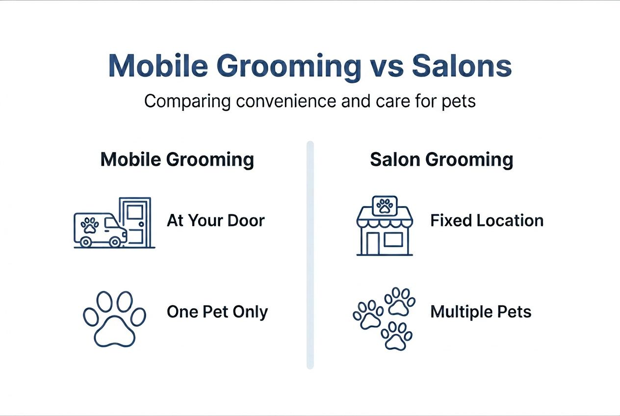 Infographic comparing mobile and salon pet grooming