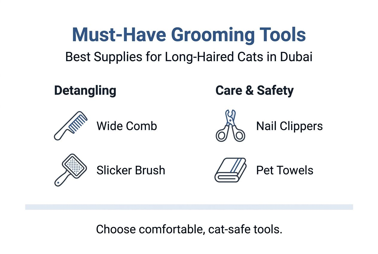 Infographic of cat grooming tools and supplies