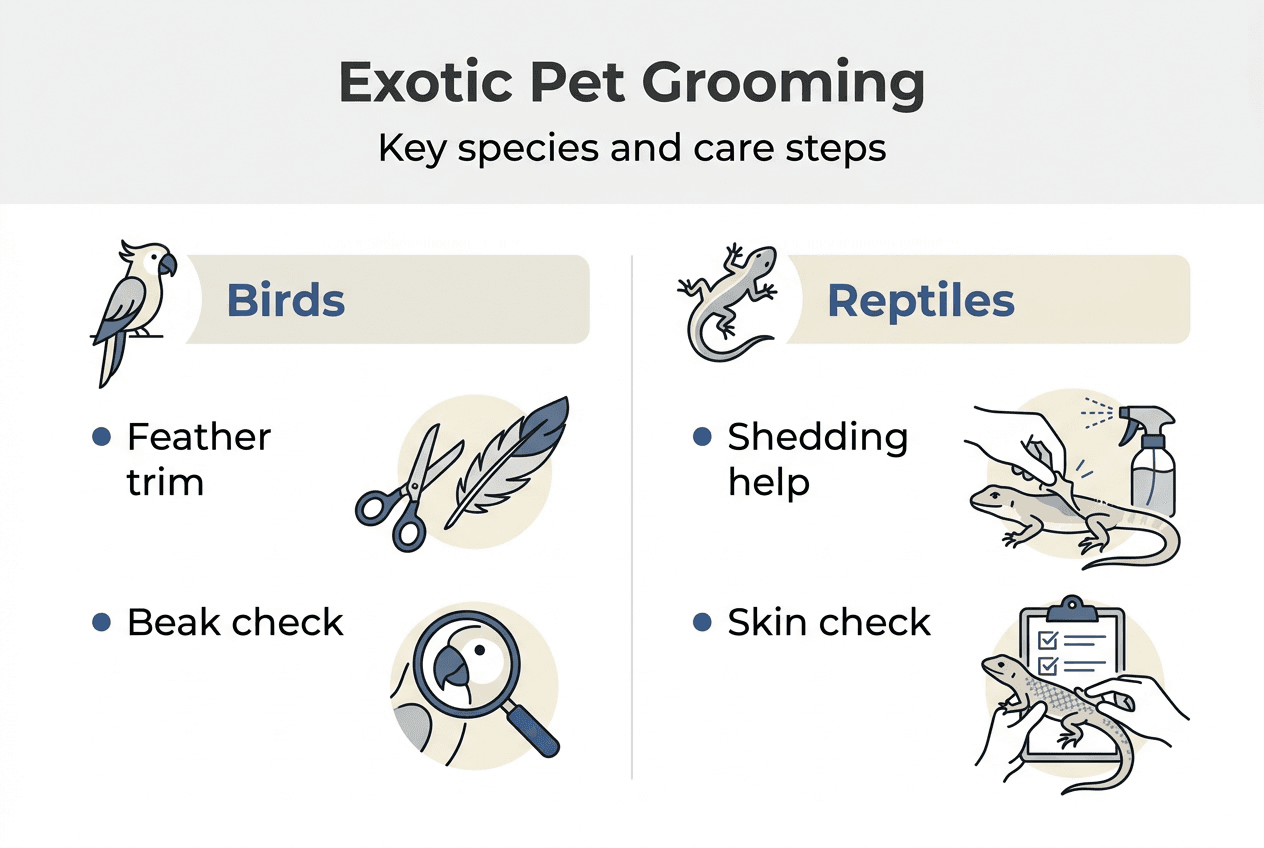 Infographic comparing exotic bird and reptile care