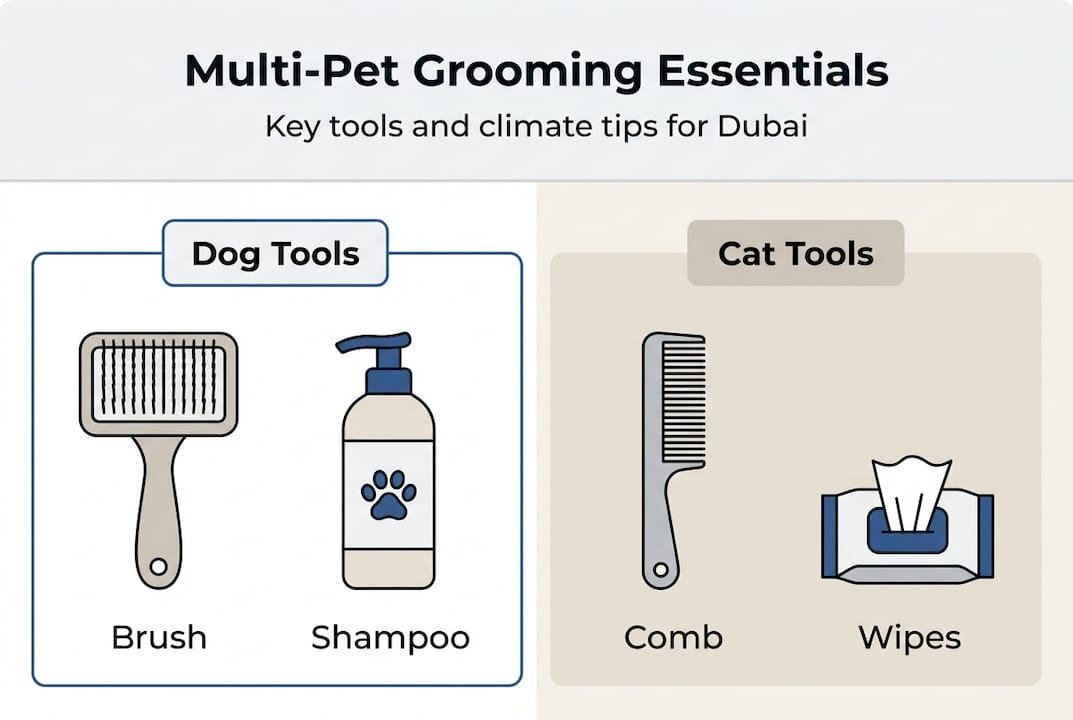 Infographic on multi-pet grooming essentials