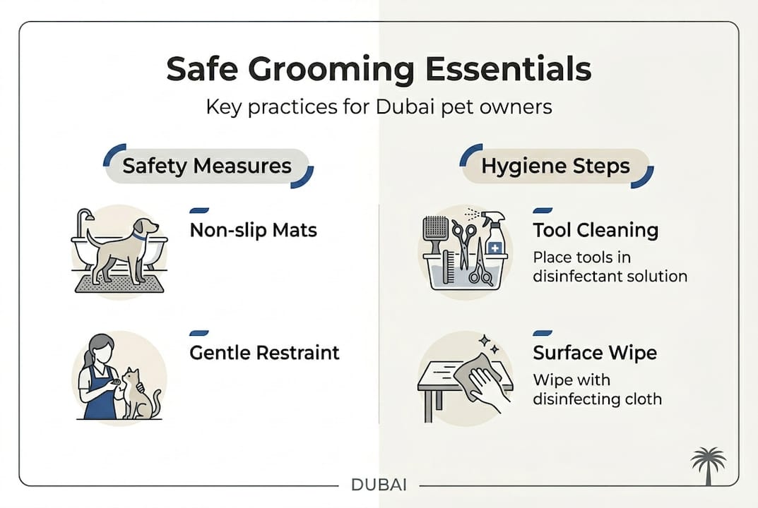 Infographic summarizes key pet grooming safety and hygiene